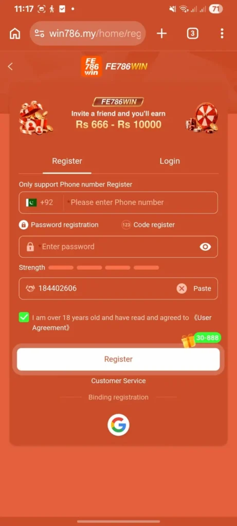 fe786win game register & login