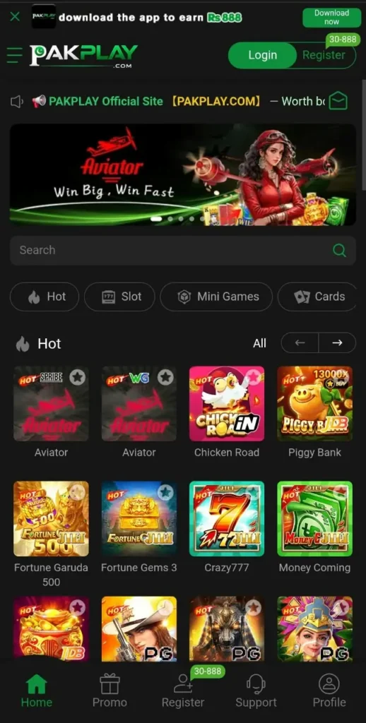 pakplay game main interface image dashboard