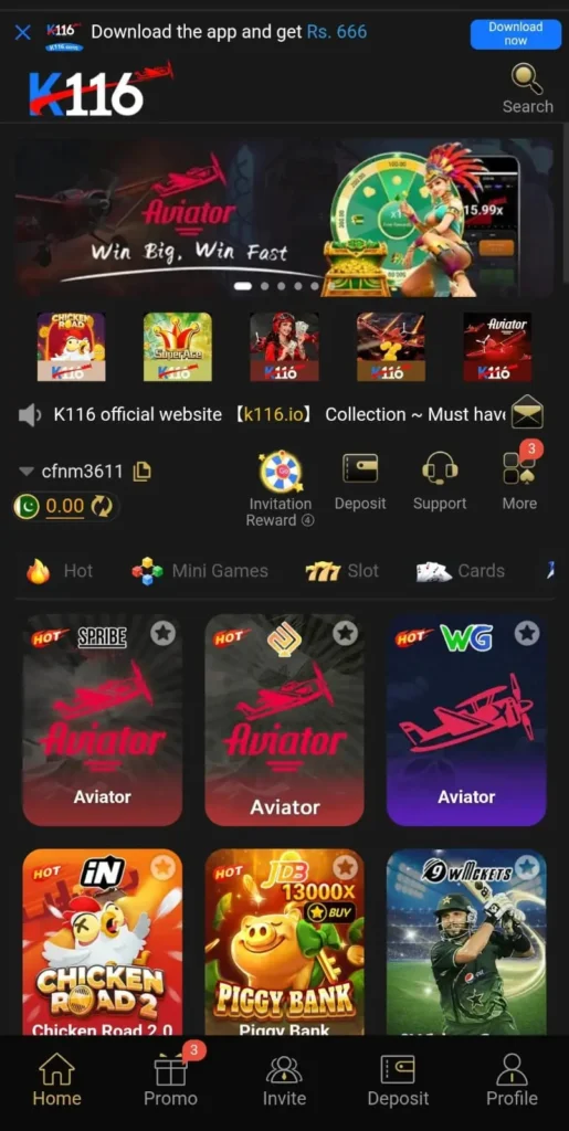 k116 game home interface